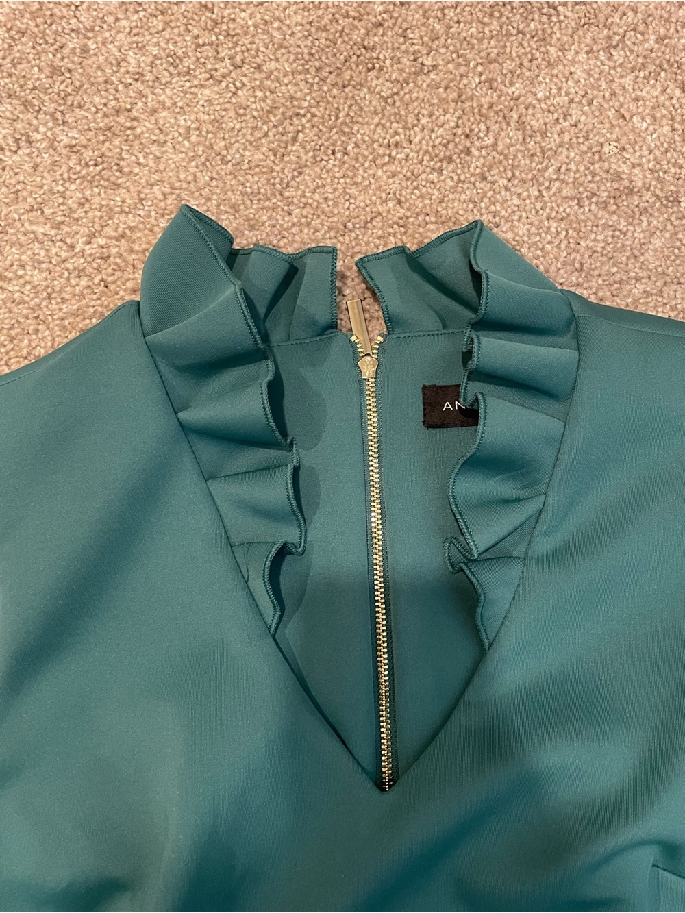 Andrew Marc Teal Ruffle-Trim Midi Sheath Dress - Picture 3 of 4